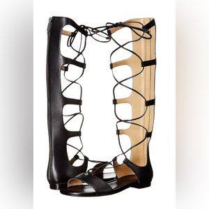 Michael Kors Sofia Black Gladiator Open Toe Lace Up Back
Zip Sandals 7.5